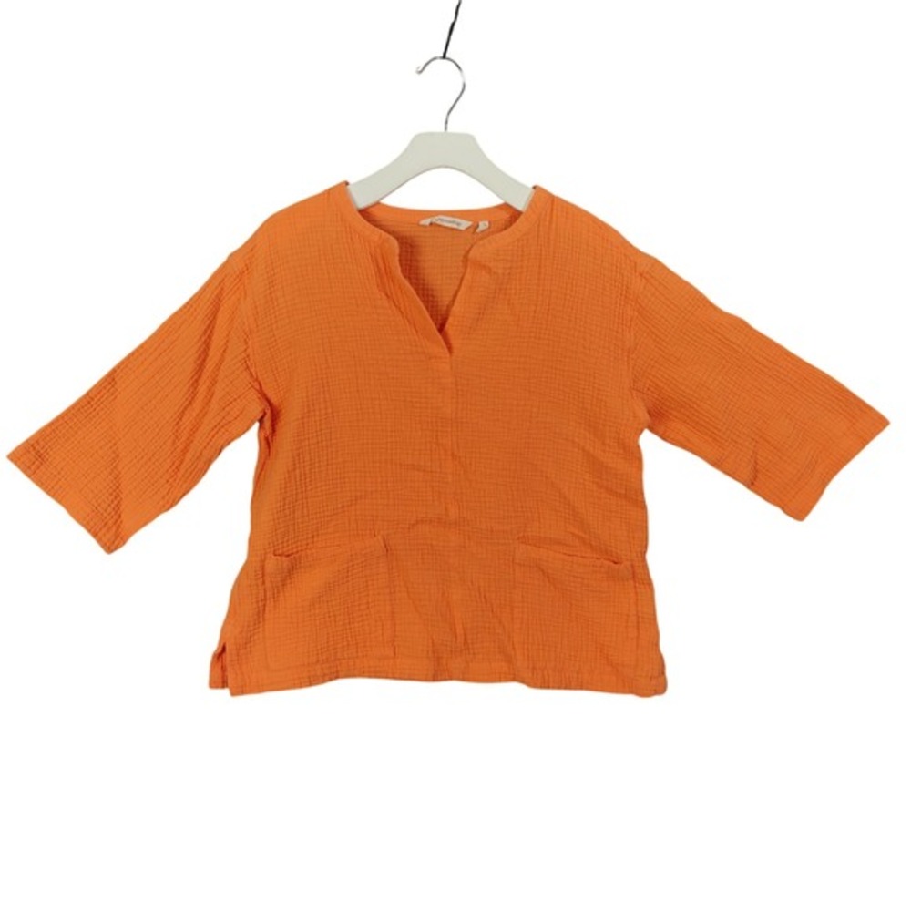 Soft Surroundings Womens Gauze Coastal Earthy Top PS Blouse Orange 3/4 Sleeve